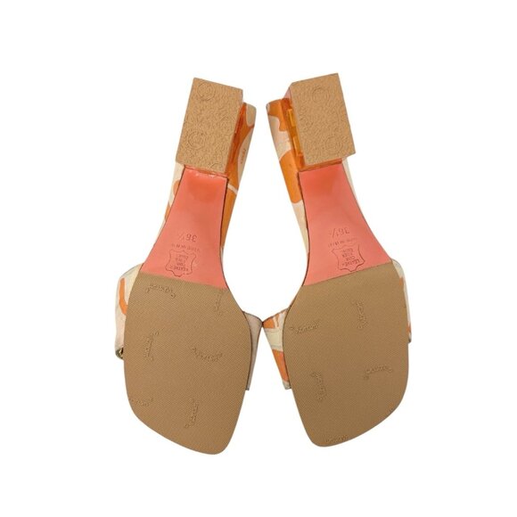 FENDI Vintage FF Logo Sandals Block Heels #36.5 Orange Gold Canvas [106216] - Picture 8 of 11